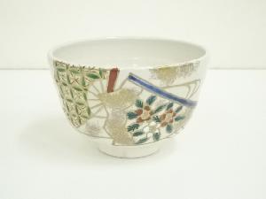 京焼　中村与平造　色絵扇面茶碗